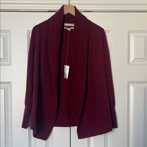 Banana Republic Burgundy Open Front Shawl Collar Cardigan Sweater